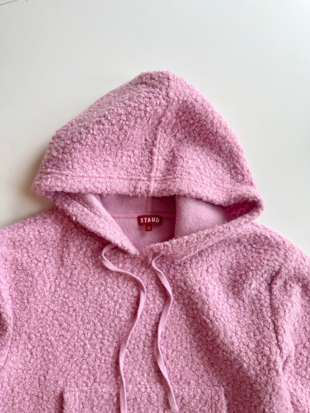 STAUD Rosebud Pink Faux Fur Hooded Teddy Bear Hoodie Sweater, Size XS - Picture 7 of 14